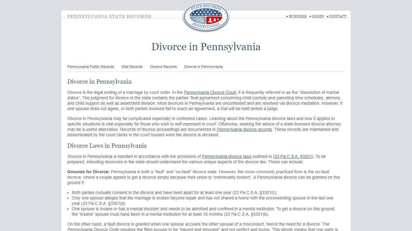 Divorce in Pennsylvania | StateRecords.org