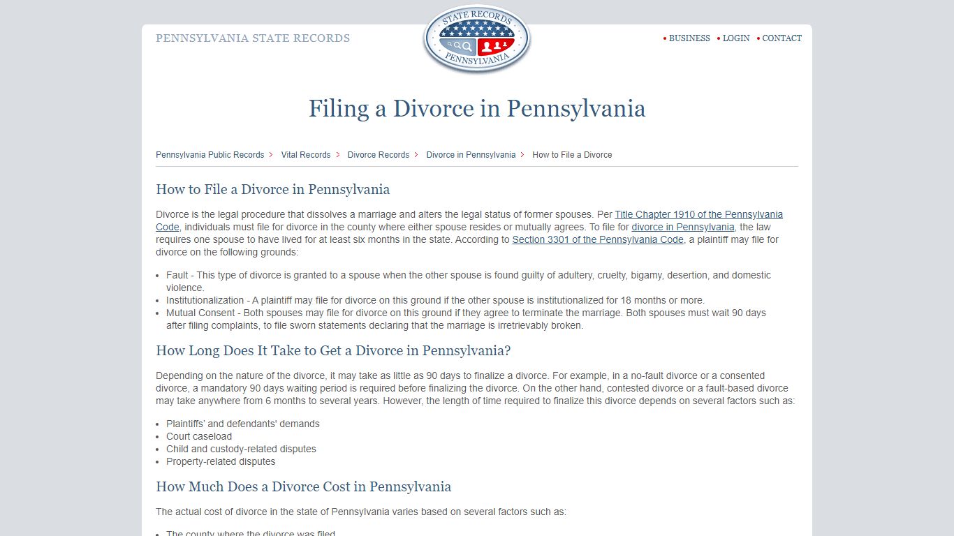 File for Pennsylvania Divorce | StateRecords.org